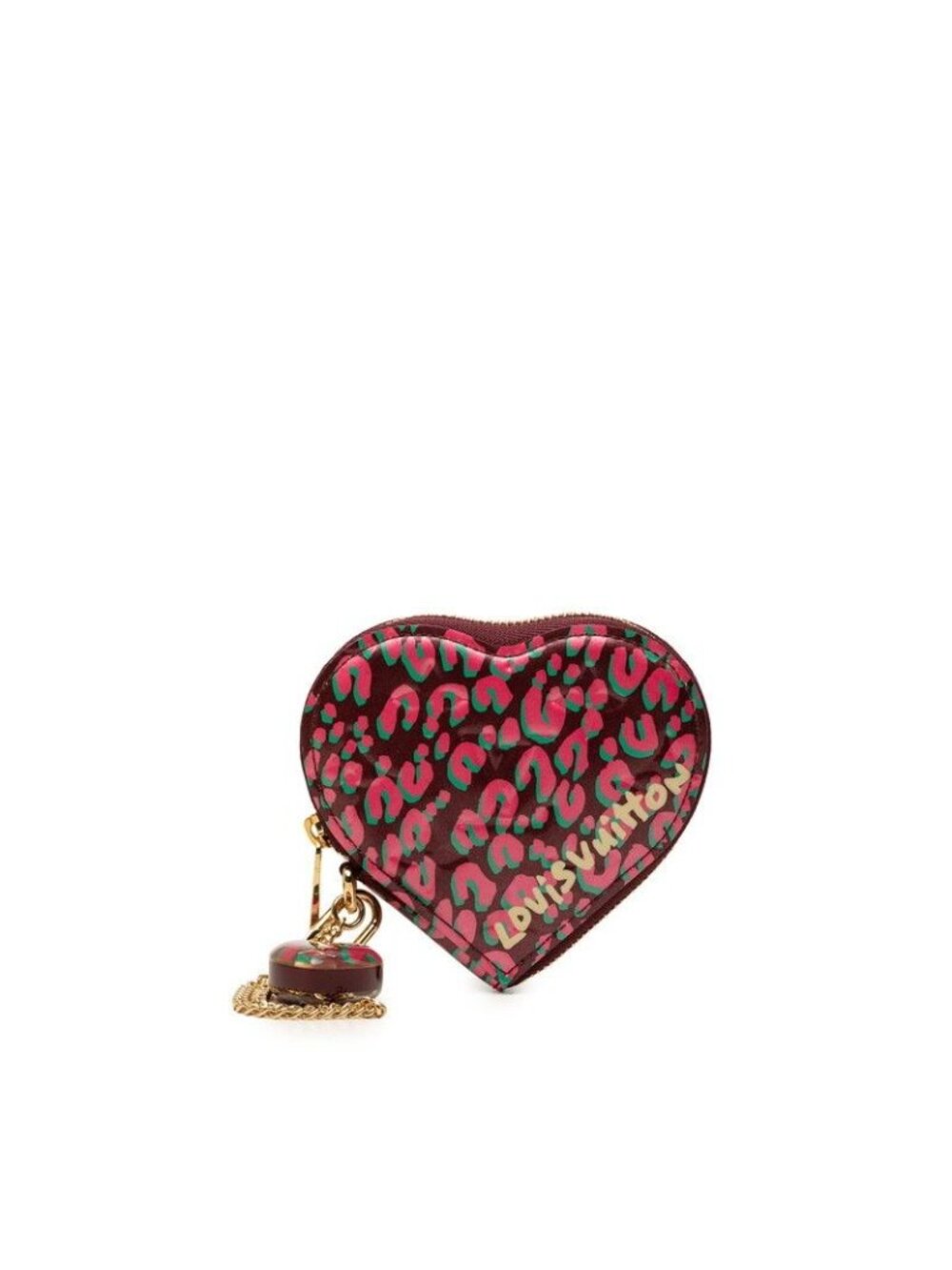 Louis Vuitton Monogram Vernis Porte Monnaie Coeur Leopard Coin Purse Wine Red